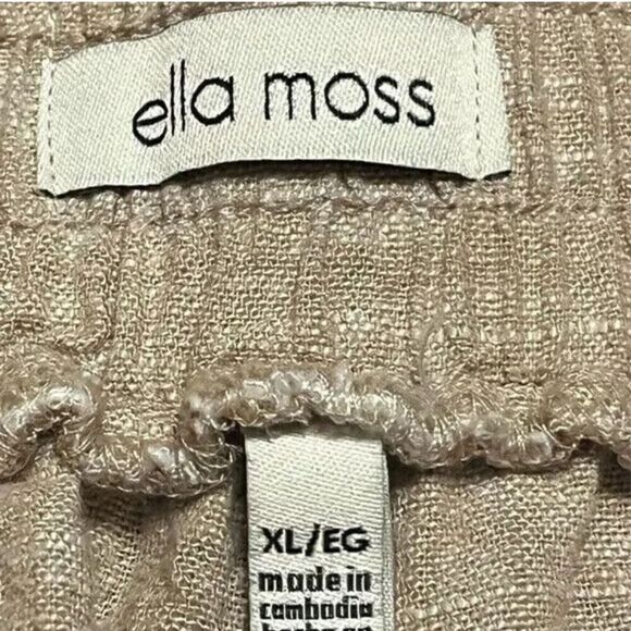 NWT ELLA MOSS Linen Blend Ankle Pants XL Tan Wide Leg Pockets Elastic Waist New - Picture 7 of 16